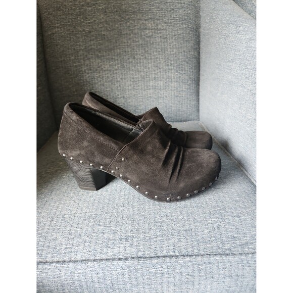 Dansko "Nori" Black Studded Suede Wooden-Heeled Clogs Size 39 US 8.5-9 - Picture 1 of 8